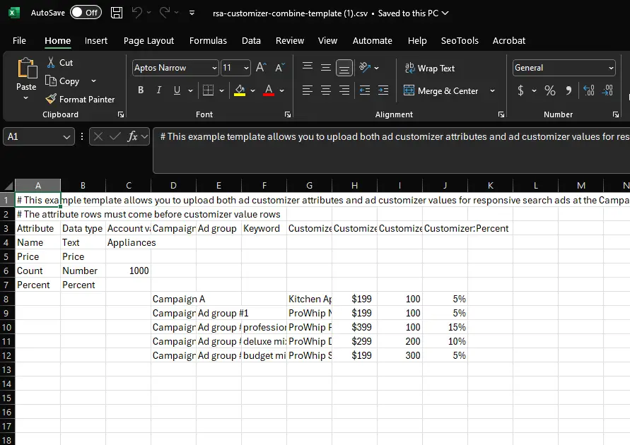 Google ad customizer template is missing Campaign ID field, which throws an error