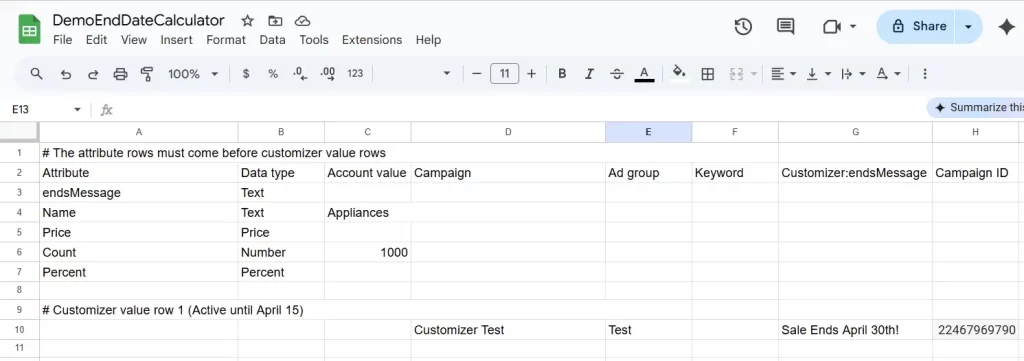 Updated Google CSV for ad customizers that works in 2025