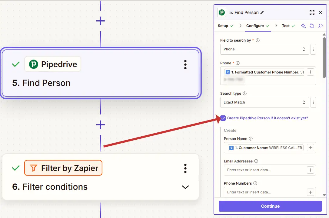 Find persons in Pipedrive using phone number