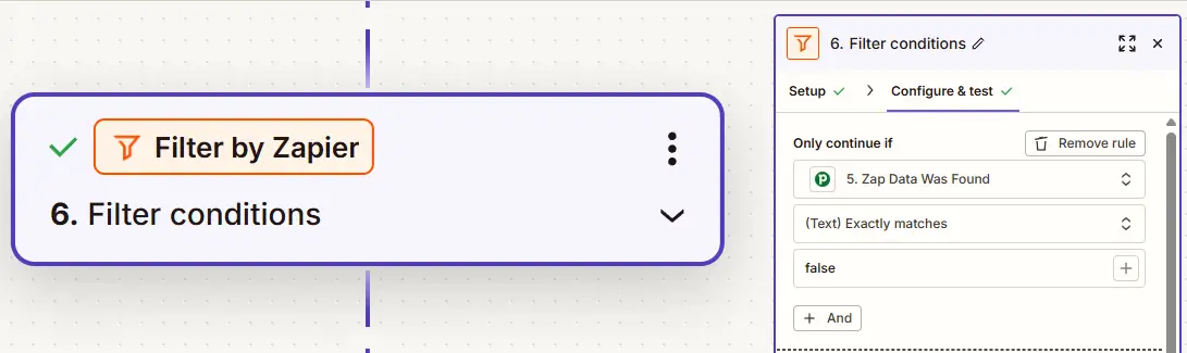 Only proceed to create a deal if no person was found in Find Persons step in Pipedrive Zap