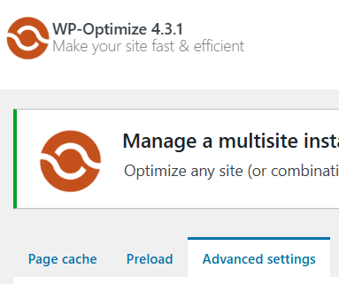 WP Optimize Cache Advanced Settings Tab