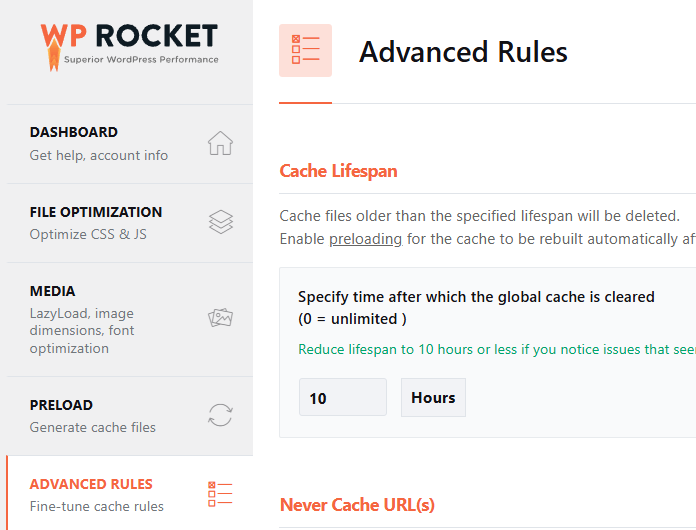WP Rocket Advanced Rules